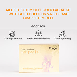 Raaga Professional Stem Cells Infused Gold 6 Step Facial Kit | Gold Colloid, Red Flesh Grape Stem Cells | Combats Pigmentation (61 gm)